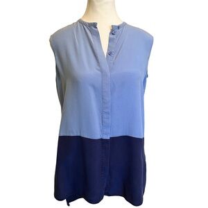 Vince Silk Colorblock Sleeveless Blouse in Blue.  SP Small Petite